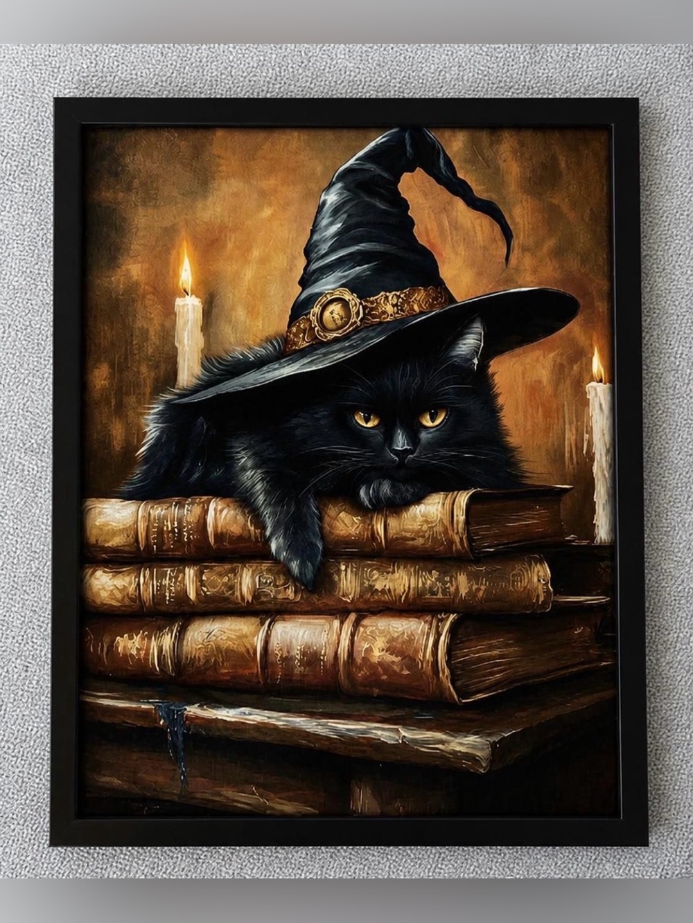 Black Witchy Kitten Framed 8x10 Wall Art Print – Mystic Halloween Decor